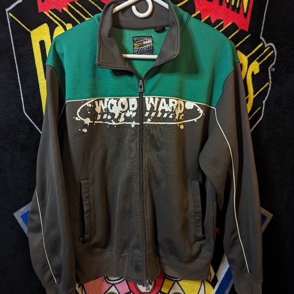 Vintage Camp Woodward Green Gray Track Jacket size Large - Picture 1 of 6